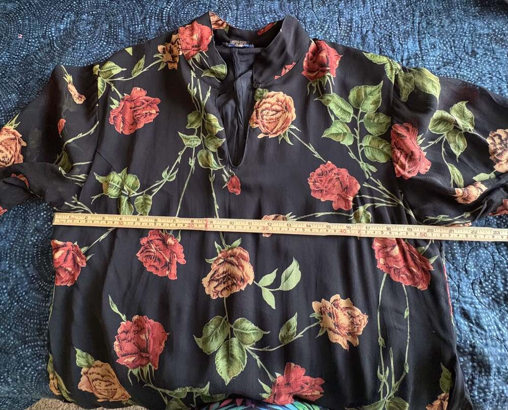 Vintage Whimsygoth 90’s Black Floral Rose Print Keyhole Midi Dress - Picture 9 of 12